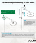 Diagram showing height adjustment of Oil Rubbed Bronze Shower Faucet Set With 8 Inch Rainfall Shower Head Handheld Spray Double Lever Handle Bathtub Spout Wall Mount Triple Function Lux Bath Setup Built To Last Premium Brass Anti Rust Finish 1.35 GPM with adjustable arm