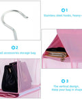 Space Saving Hanging Purse Organizer With Four Compartments For Closet Storage featuring stainless steel hook and mesh design