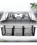 Three Compartment Hammock Cargo Net For Tesla Cybertruck 2024 Plus Trucks, black storage mesh bag designed for truck tailgates.