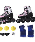 Pink Adjustable Roller Skates For Teens With PU Mesh Upper And Smooth Glide Ideal For Ice Skating Practice And Outdoor Fun Boost Strength Balance Endurance And Social Skating Skills with cones and knee pads