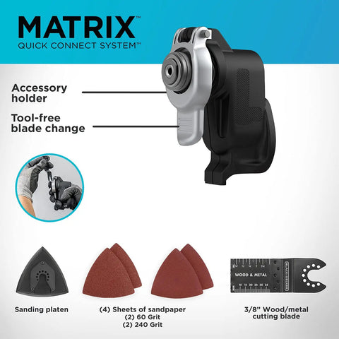 Matrix Oscillating Tool Attachment With Tool Free Blade Release No Hex Key Needed And Quick Lever For No Hassle Accessory Swaps