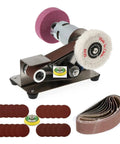 Compact Mini Electric Belt Sander And Grinder Desktop Power Tool Built Like A Tank With Rugged Stainless Steel With attachments.