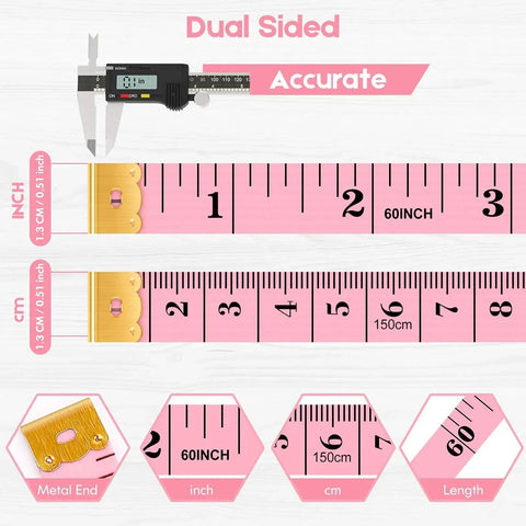 Close-up of pink 60-inch double-sided tape measure showing inches and centimeters, part of Compact 60-Inch Double-Sided Tape Measure Set.