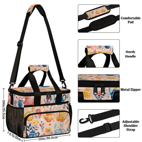 Insulated Picnic Backpack With Built In Lunch Box For Women And Men Go To Lunch Bag with adjustable strap and floral design.