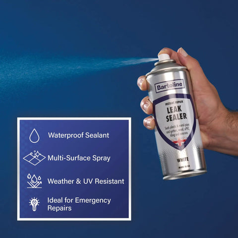 Hand using Leak Sealer Spray For Roofs Gutters Pipes And Cracks Waterproof Sealant For Outdoor Repairs All Weather UV Resistant