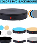 JAYEGT Motorized Rotating Display Stand With Remote Control And 5 Color Backgrounds, Electric Turntable showcasing black base and colorful PVC backgrounds.