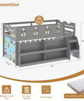 Twin Loft Bed With Built In LED Lights And Remote Control, 4 Storage Shelves, Removable Curtain, 15 Inch Guardrail, Gray