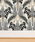 Snag This Killer Big Cat Print PVC Free Wallpaper Featuring A Premium Matte Linen Texture Durable Wallcovering designed with black leopards.