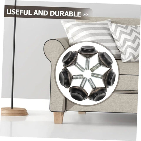 Heavy Duty Furniture Levelers 20 Pack Adjustable Screw Feet To Fix Wobbly Office Chairs Swift Swivel Glides displayed on a couch.
