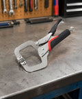 Heavy Duty Locking Pliers Grip Tool With Spring Tension Adjustable Clamp Non Slip Secure Holding Multipurpose Hand Tool For Assembly, Repair, Home Workshop, Carpentry, Metalworking And More, 18 Inch on workbench