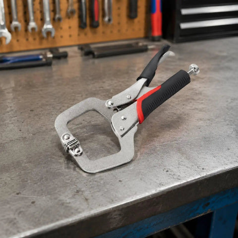 Heavy Duty Locking Pliers Grip Tool With Spring Tension Adjustable Clamp Non Slip Secure Holding Multipurpose Hand Tool For Assembly, Repair, Home Workshop, Carpentry, Metalworking And More, 18 Inch on workbench