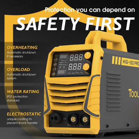 Ultimate 160A MIG Welder Kit For Professionals And Hobbyists Features 4-In-1 Synergic Capability gas MIG display panel