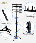 Standing Braid Hair Organizer With 144 Pegs For Hair Extensions Divider And Display Stand Height Adjustable Rack Easy Assembly Black Combo featuring foldable design and tripod base.