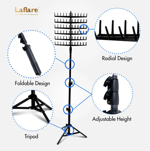 Standing Braid Hair Organizer With 144 Pegs For Hair Extensions Divider And Display Stand Height Adjustable Rack Easy Assembly Black Combo featuring foldable design and tripod base.