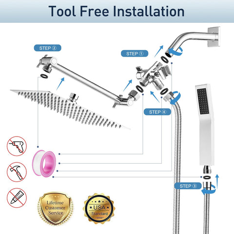 All Metal 12 Inch Rain Shower Head With Handheld Spray Combo Built To Last Waterfall Rain Shower High Pressure Square Heads Easy Install