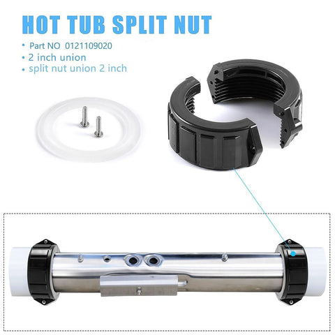 2-inch spa heater split-nut union kit with screws and gasket for hot tub heater assemblies