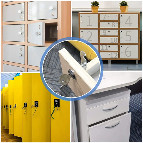 Pro Grade Zinc Alloy Cam Locks Keyed Alike 1 1/8 Inch Cylinder fits 0.9 Inch panels seen on various cabinets and lockers.