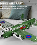 STEM Airplane Building Kit With 389 Pieces For Kids Ages 8 To 12 on display, army green metal model on table.