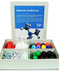 Open box of Organic Chemistry Molecular Model Kit For Students With 88 Atoms And 140 Bond Parts Color Coded Atoms For Visual Hands On Learning Of Functional Groups And Molecular Structures Must Have For Classroom Or Home Study showing assorted atoms and bonds.