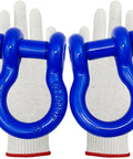 Three Quarter Bow Shackle Set Heavy Duty Forged Steel Off Road Shackles Blue Powder Coated 28.5 Ton Max Break Strength 57,000 Lbs Pack of 2 With Safety Gloves Towing and Recovery Gear 3 Year Guarantee