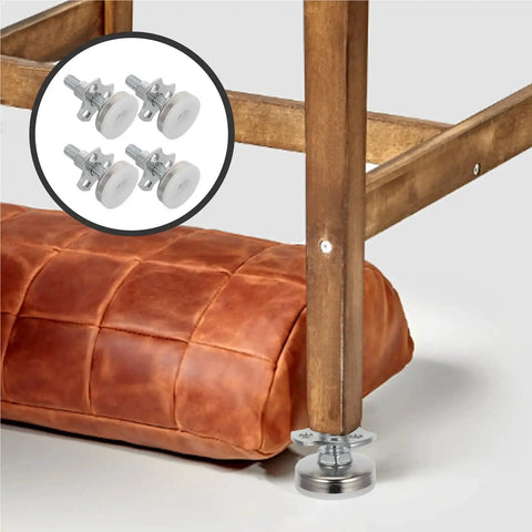Heavy Duty Adjustable Leveling Feet Set 10Pcs Screw On Table And Chair Levelers shown under wooden table leg