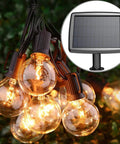Outdoor Solar String Lights G40 Umbrella Lights, 27 Ft, 25 Shatterproof LEDs, waterproof with solar panel and LED bulbs glowing at night