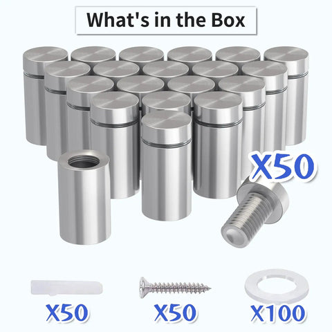 Built Tough Heavy Duty Stainless Steel Standoff Screws 50 Pack 1/2 Inch Diameter By 3/4 Inch Length shown with additional fasteners.
