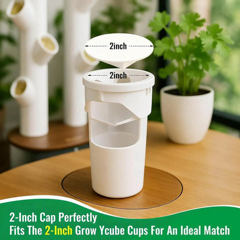 2-inch cap and plant spacer from Hydroponic Tower Pipe Cap And Plant Spacer Kit For Easy Backyard Growers in greenhouse setting