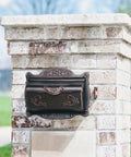 Wall Mounted Mailbox In Vintage Bronze Finish, Built Like A Tank With Cast Aluminum Construction, weatherproof on brick wall