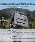Person carrying a 200W Portable Solar Panel Foldable With 25 Percent Efficiency N Type Cells USB A And USB C Output Adjustable Kickstand For Camping RV SUV Off Grid Power Stations.