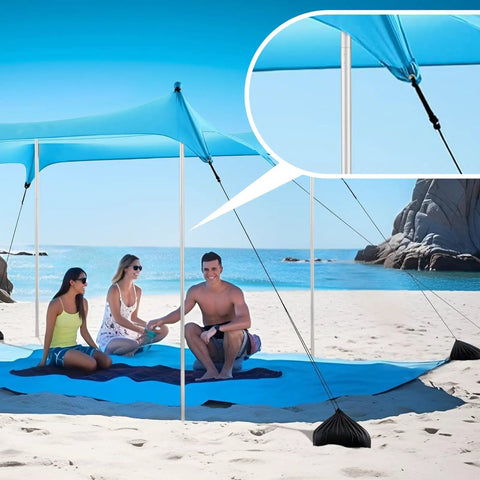 6.56ft foldable beach tent poles replacement for Grande canopy, aluminum alloy with pointed sand base, easy setup on beach.