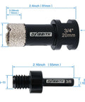 DKIBBITH dry diamond core drill bit, 3/4 in (20 mm) with 5/8-11 thread to 3/8 in hex shank adapter, black