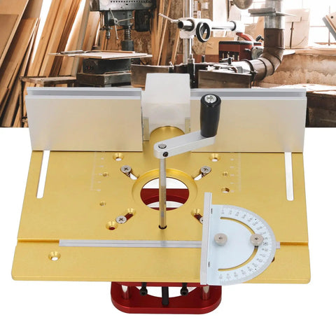 Rock Solid Aluminum And Stainless Steel Universal Router Table Insert Plate With Slick Manual Lift for precise height adjustments.