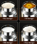 Top Shelf 304 Stainless Steel Food Storage Container Keeps Coffee Rice Flour And Dry Goods Crisp In The Kitchen With Hella Sturdy Construction: rice, oil, milk, and flour storage.