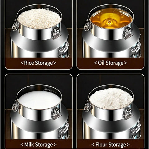 Top Shelf 304 Stainless Steel Food Storage Container Keeps Coffee Rice Flour And Dry Goods Crisp In The Kitchen With Hella Sturdy Construction: rice, oil, milk, and flour storage.