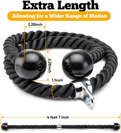 55 Inches Double Length Tricep Pulldown Rope With 360 Degree Swivel Connector Beefy Cable Machine Attachment detail view