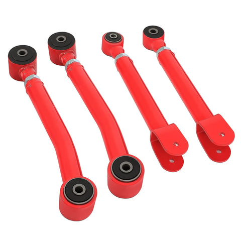 0-8 Inch Lift Adjustable Front Control Arm Kit For Jeep Cherokee XJ Comanche MJ Grand Cherokee ZJ And Wrangler LJ And TJ With Red Powder Coat For Lifted Rigs Front Upper Eye To Eye And Lower Eye To Eye Fit red adjustable control arms with bushings