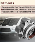 Rugged Rear Wheel Bearing Hub Assembly Replacement for Ford Transit 2015 to 2025 displayed on van backdrop.