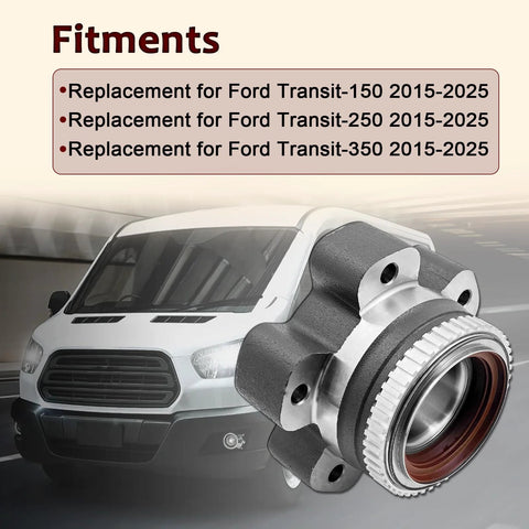 Rugged Rear Wheel Bearing Hub Assembly Replacement for Ford Transit 2015 to 2025 displayed on van backdrop.