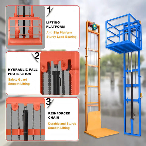 Heavy Duty Hydraulic Scissor Lift Table Pro Grade Cargo Platform; lifting platform details with anti-slip surface and safety features.