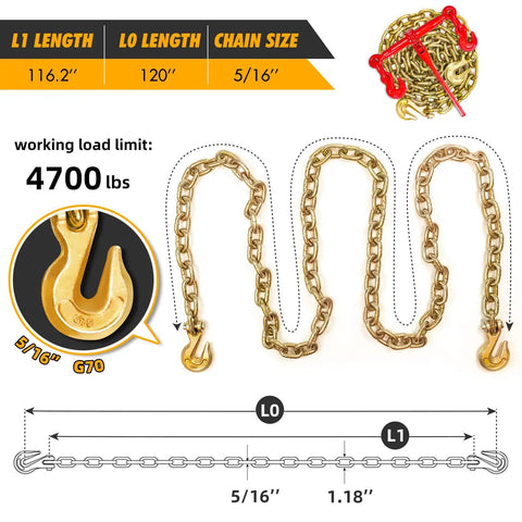 Badass Two Pack Ratchet Load Binder With Grade 70 Hook To Hook Five Sixteen Inch By Ten Foot Chains Built Different To Haul Heavy Loads Without A Sweat And Keep Your Cargo Locked Down Dead