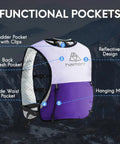 Functional pockets on 5L Trail Running Hydration Vest With Soft Flasks Including 2 X 500ml Purple Medium Lightweight Bounce Free Fit With Breathable Mesh Panels For Gnarly Long Runs And Mountain Trails