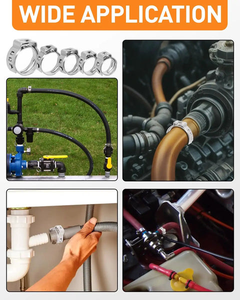 650 Piece Single Ear Hose Clamp Kit With Ear Pincer, 17 Sizes Ranging 5.3mm To 33.1mm, 304 Stainless Steel Crimp Clamps For Auto Use
