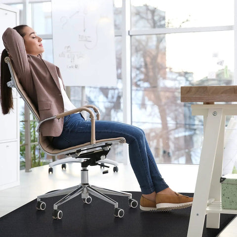 Massive 53x45 Inch Chair Mat for Hardwood and Tile Floors Black Rolling Desk Mat under chair in home office setting