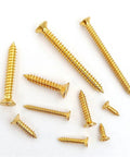 Boss Grade Pro Brass Countersunk Flat Head Phillips Self-Tapping Wood Screws M5x16, 10 Pack flat lay