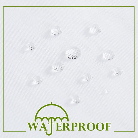 Close-up of waterproof sheer tulle fabric with water droplets for Outdoor Mosquito Net For Porch, Patio, Gazebo 2 Panels Waterproof Sheer Tulle Curtains, Mesh Privacy Drapes With DIY Adjustable Length, White, 118 By 98 Inches.