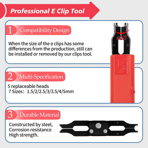 Diagram of Pro Grade Clip Assortment Kit With Removal and Installation Tool, shows compatibility, specifications, and durability features.