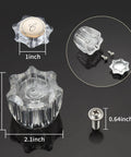 Clear Acrylic Bathroom Faucet Knob Handles Kit For Hot And Cold Water Upgrade with measurements and components shown