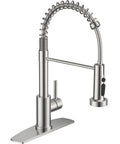 Modern Brushed Nickel Kitchen Sink Faucet Featuring A Three Mode Sprayer And Single Handle Design For Slick Daily Use Hella Durable Construction.