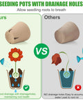 Comparison of seed pots with drainage holes and without, highlighting benefits in the 130 Pcs Biodegradable 3 Inch Peat Pots Seed Starting Kit.